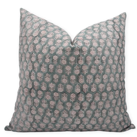Fabdivine 22x22 Handmade Thick Linen Block Print Pillow Cover, Green Floral Boho Cushion for Sofa... | Walmart (US)