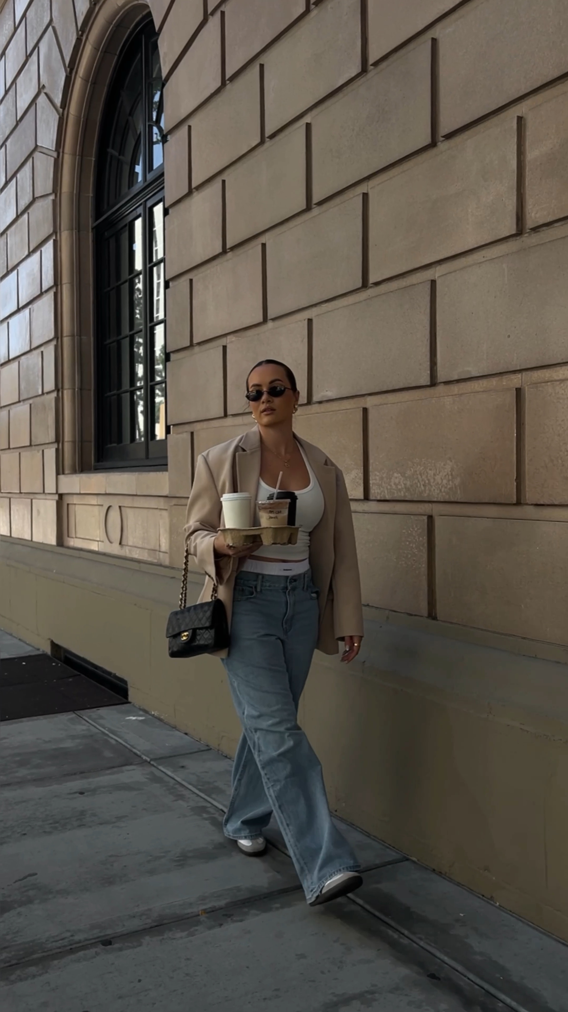 Easy fall outfit idea - baggy denim with my favorite neutral blazer, adidas sambas, and a white tank

#LTKStyleTip #LTKShoeCrush #LTKSeasonal