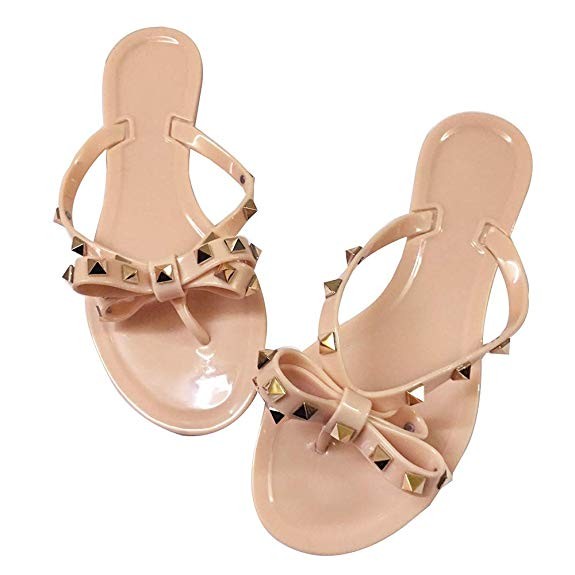 Women's Bow Studded Flip Flops Jelly Sandal Summer Beach Bath Thong Slippers | Amazon (US)