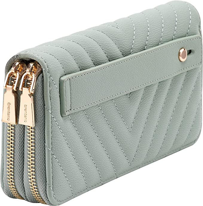 B BRENTANO Vegan Leather Double Zipper Pocket Wallet with Grip Hand Strap (Chevron Embroidered Mi... | Amazon (US)