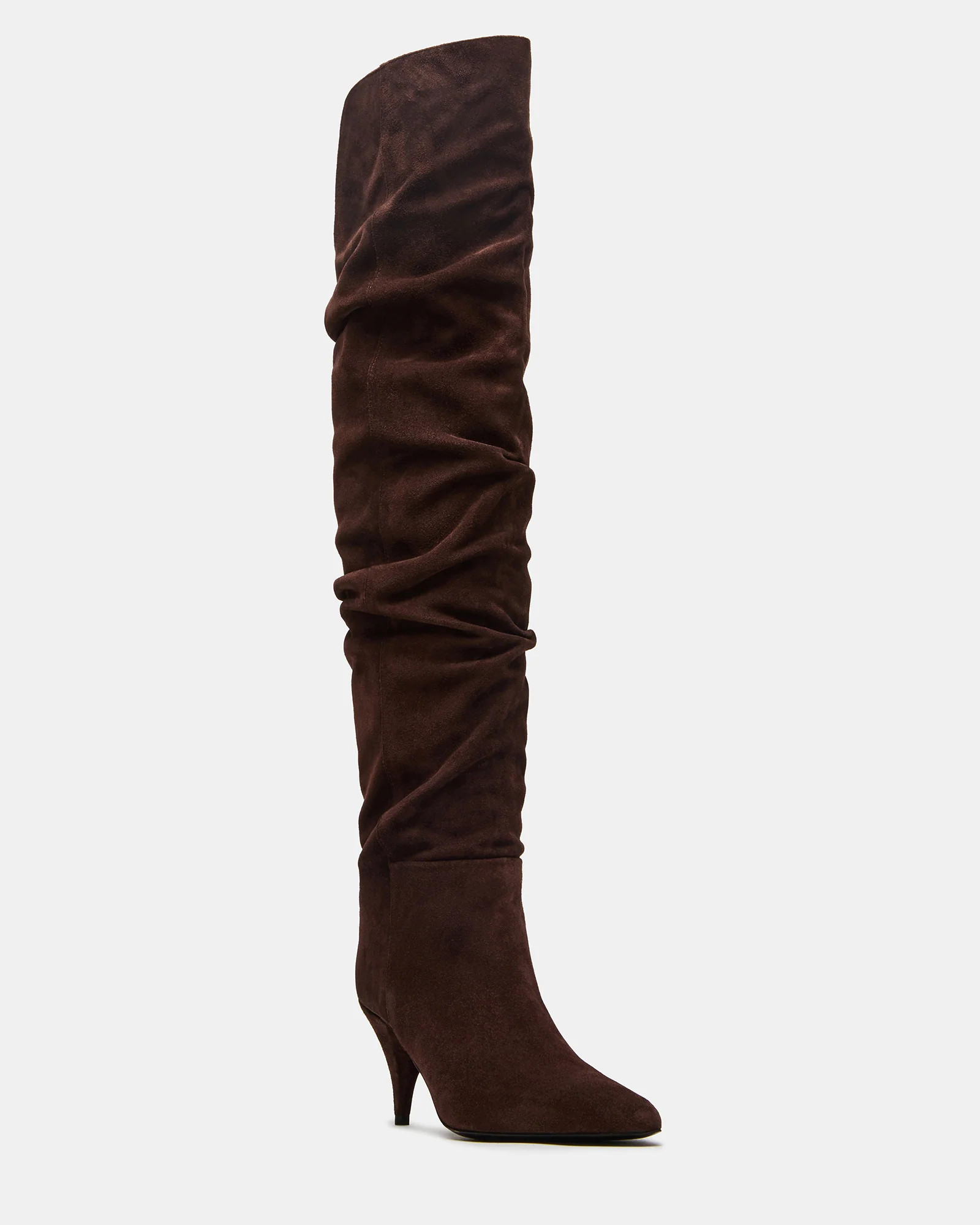 LINGER Brown Suede Pointed-Toe Over-The-Knee Heeled Women's Boot | Steve Madden (US)