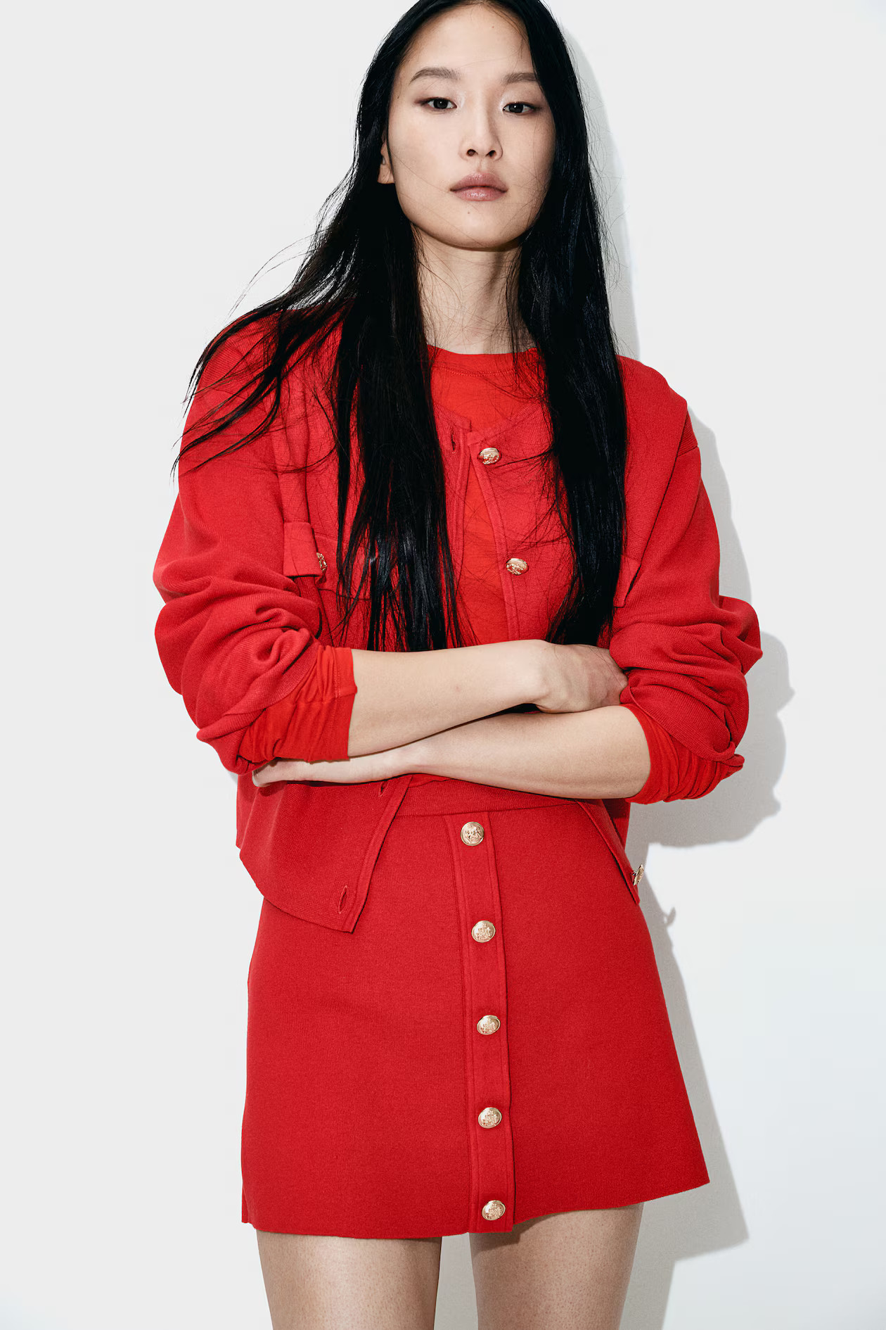 Button-Front Fine-Knit Skirt | H&M (US + CA)