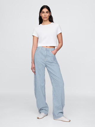 High Rise UltraSoft Denim Stripe Barrel Jeans | Gap (US)