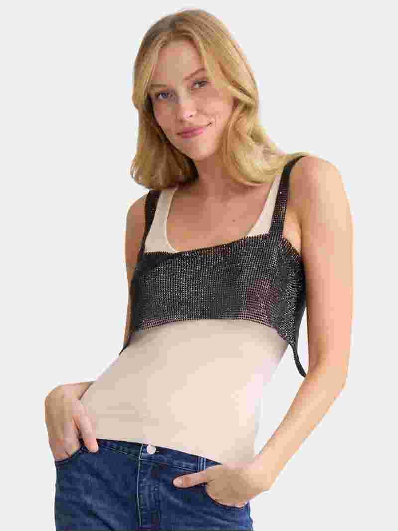 Madden NYC Women's Rhinestone Mesh Topper, Black | Walmart (US)