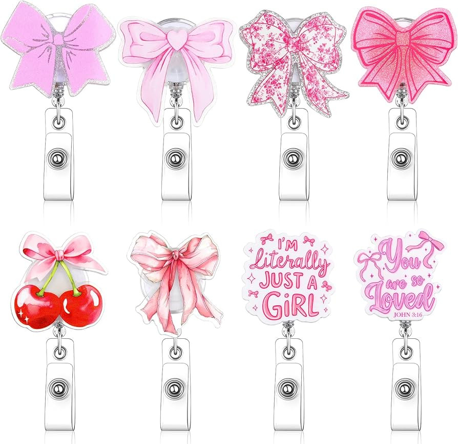 8 Pcs Coquette Pink Bow Badge Reel Retractable Badge Reel for ID Card Cute Alligator Clip Accesso... | Amazon (US)