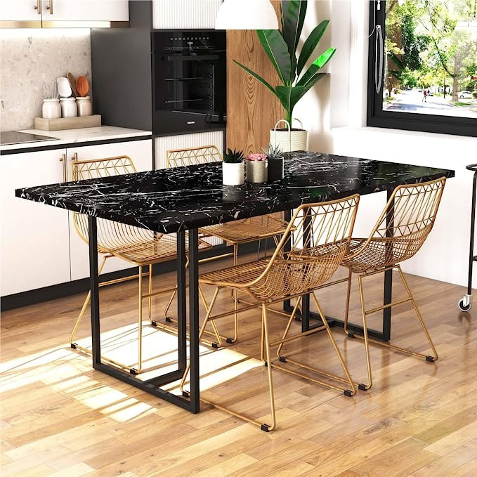 CosmoLiving by Cosmopolitan Astor Dining Table, Black Marble Top with Black Legs | Amazon (US)