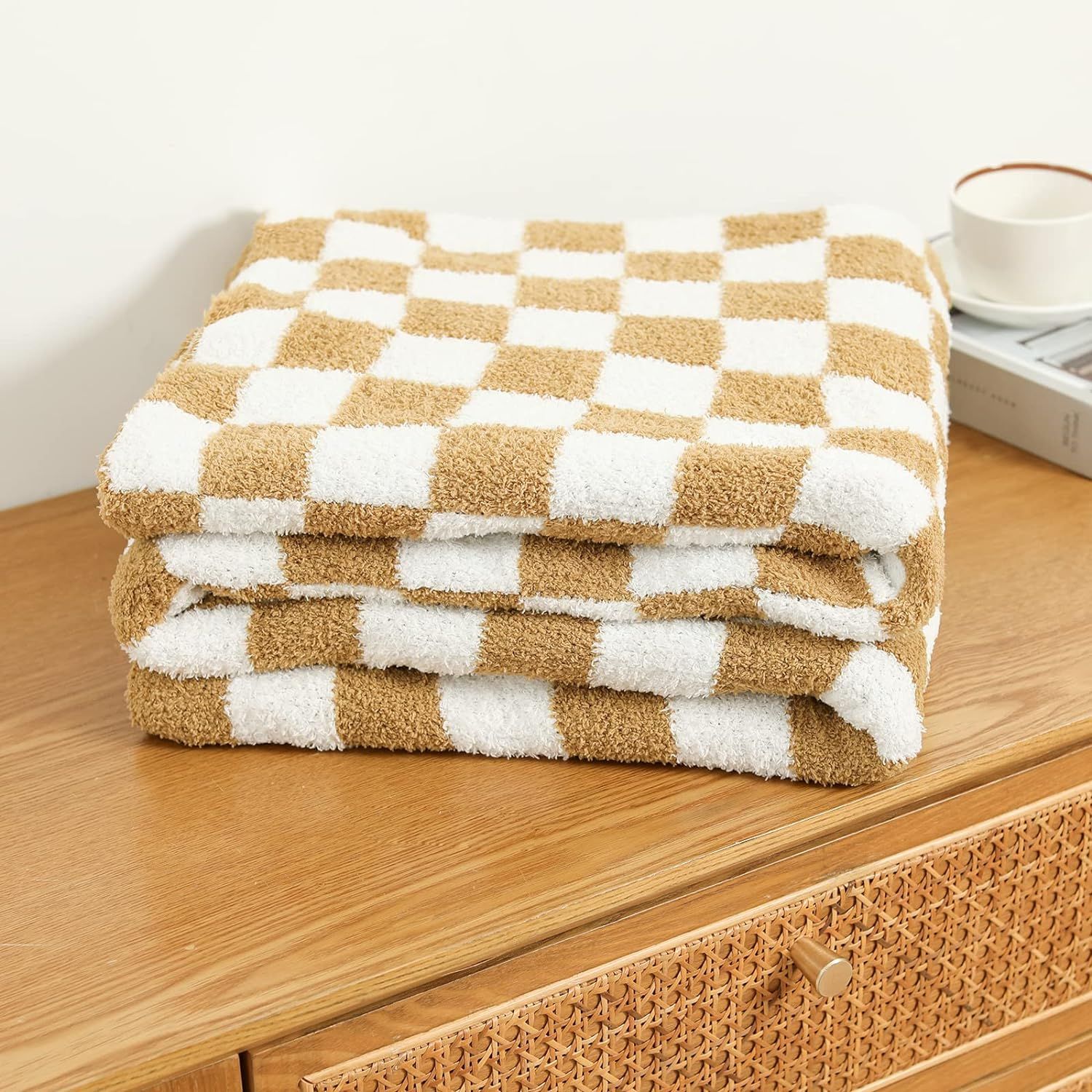Fuzzy Throw Blanket Orange Checkered Blanket Super Soft Warm Cozy Microfiber Blanket Home Decorat... | Amazon (US)