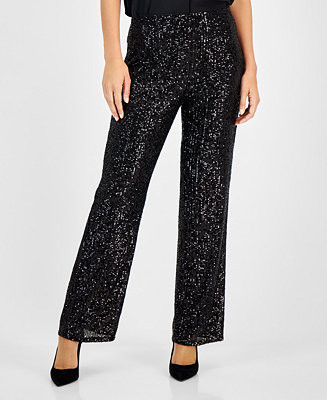 Vince Camuto Women's Pull-On Sequined Flared Pants - Macy's | Macy's