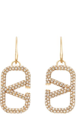 Gold VLogo Crystal Pendant Earrings | SSENSE