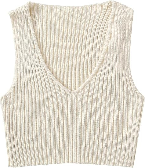 SweatyRocks Women's Ribbed Knit Crop Sleeveless V-Neck Sweater Vest Crop Tank Top | Amazon (US)
