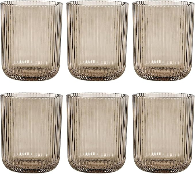 Smokey Gray Ribbed Highball Glasses Set of 6, 8.5oz Vintage Highball Tumblers,Colored Drinking Gl... | Amazon (US)
