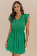 Kelly Green Tie Neck Ruffle Mini Dress | Magnolia Boutique