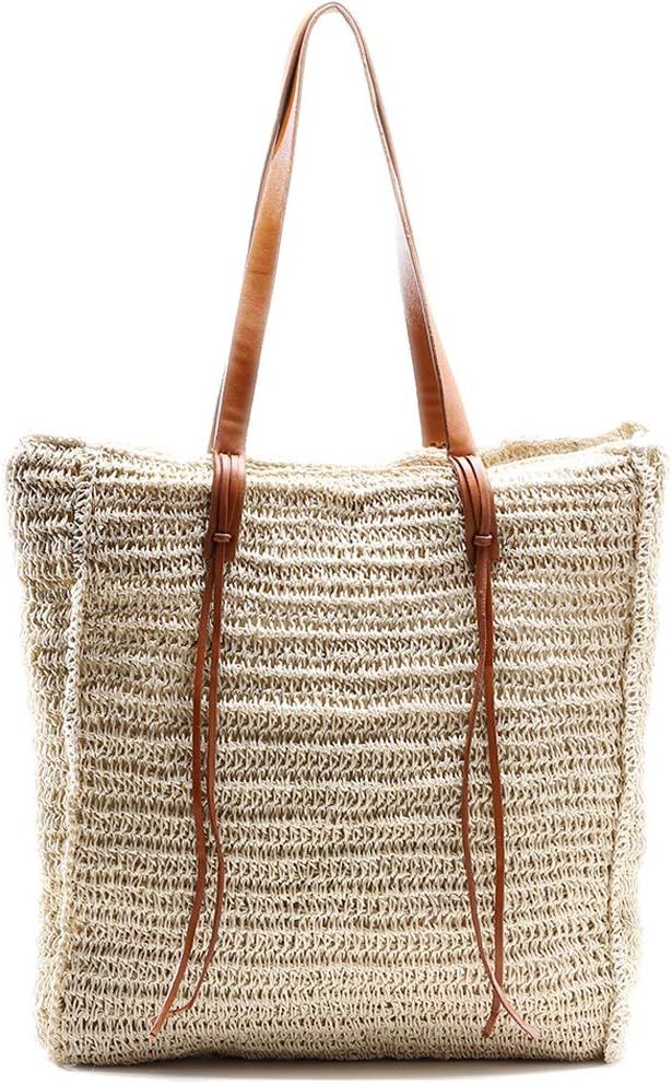 Beach Bag By miss fong,Beach Bags for Women,Straw Bag, Beach Tote Bag, Straw Beach Bag with Inner... | Amazon (US)