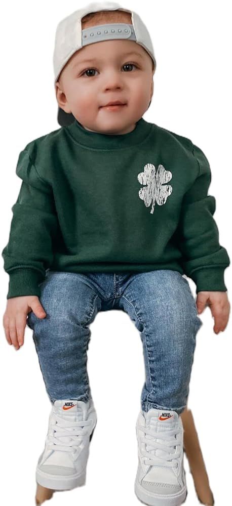 Toddler Baby Girl Boys St Patricks Day Outfit Four Leaf Clover Sweatshirt Long Sleeve Green Pullo... | Amazon (US)