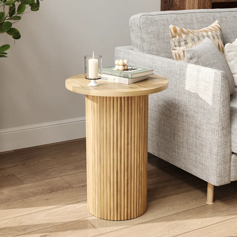 22'' Tall Solid Wood Round End Table Drum Side Table with Fluted Pedestal Base | Wayfair North America