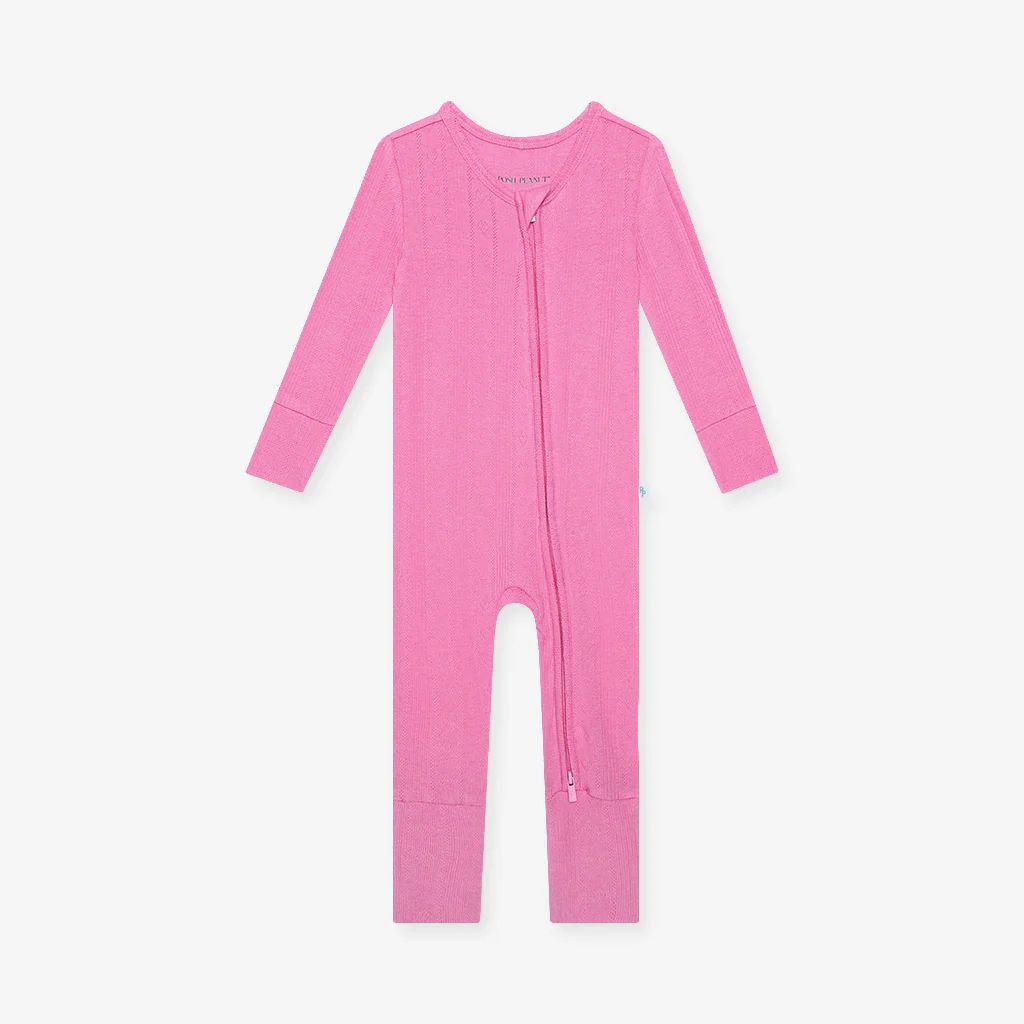Solid Pointelle Pink Baby Convertible Sleeper | Cruisin' Pink | Posh Peanut