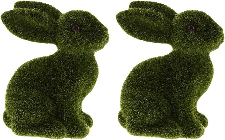 WINOMO 2Pcs Easter Moss Bunny Easter Furry Flocked Bunny Standing Rabbit Figurine Sculpture Moss ... | Amazon (US)