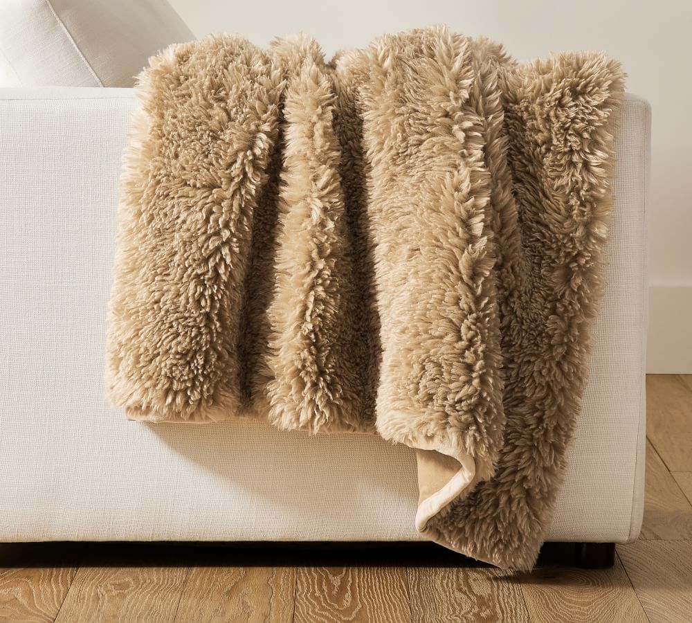 Dream Faux Fur Throw, 50&amp;quot; x 60&amp;quot;, Sand | Pottery Barn (US)