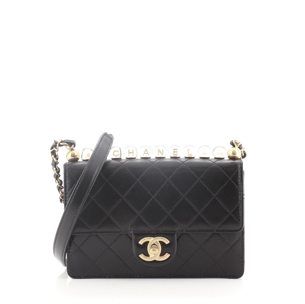 Chic Pearls Flap Bag Quilted Goatskin with Acrylic Beads Small | Rebag