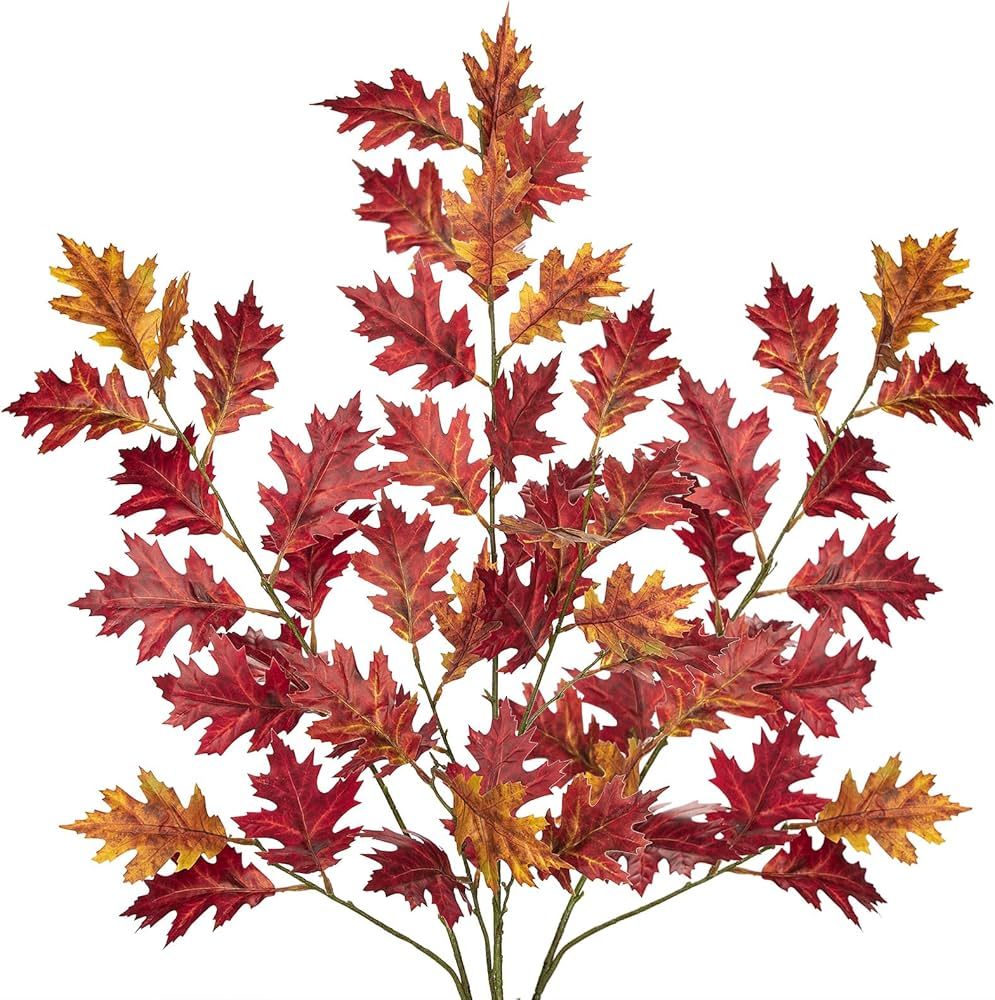 Artificial Fall Oak Leaves Stems 42" Fake Autumn Silk Leaf Branches 3Pcs Faux Tall Stems for Home... | Amazon (US)