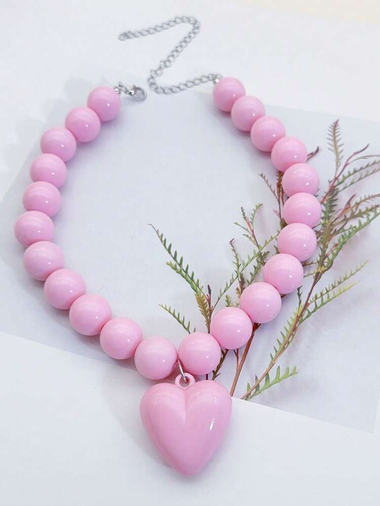1pc Macaron Color Dopamine Heart Beaded Necklace For Women - Batch Colors May Have Slight Variati... | SHEIN