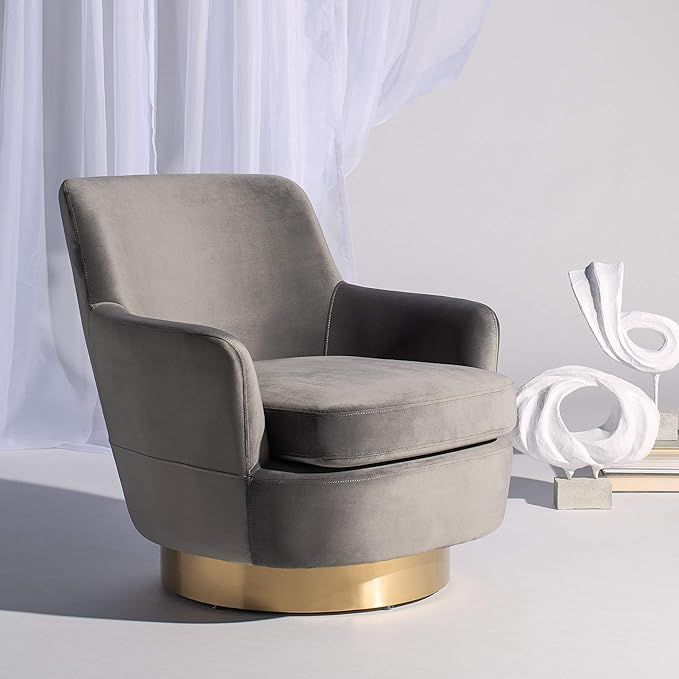 Safavieh Couture Home Pyrite Modern Glam Dark Grey Velvet Swivel Chair | Amazon (US)