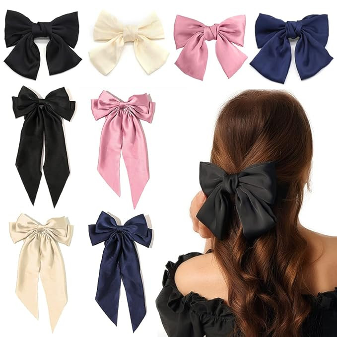 8Pcs Big Bow Hair Clips, FHDUSRYO Solid Color Large Hair Bow Pins Bowknot, French Barrette with L... | Amazon (US)