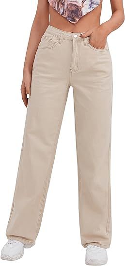SweatyRocks Women's Casual Boyfriend Jeans High Rise Denim Pants with Pocket | Amazon (US)