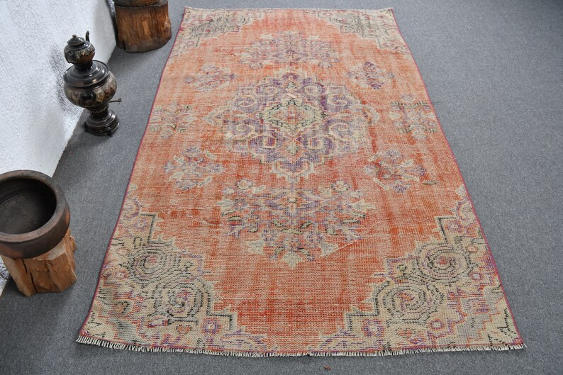 4.5x7.4 Ft Area Rugs, Vintage Rug, Turkish Rug, Faded Oushak Rugs, Rugs for Living Room, Red Anat... | Etsy (US)