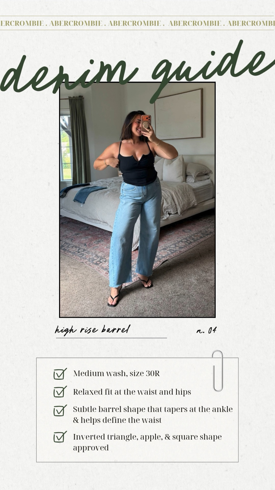 Abercrombie denim sale guide! I’m a size 30R 

Use stackable code DENIMAF

My all time favorite barrel jeans that are super slight and not too barrel They give me such amazing shape by defining my waist and giving my legs movement and volume to balance out my shoulders

#LTKootd #LTKMidsize #LTKSaleAlert