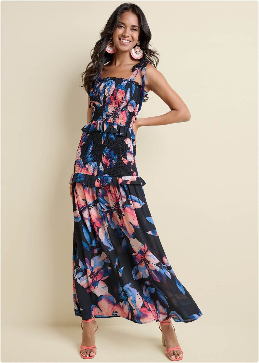 Smocked Floral Print Dress | VENUS