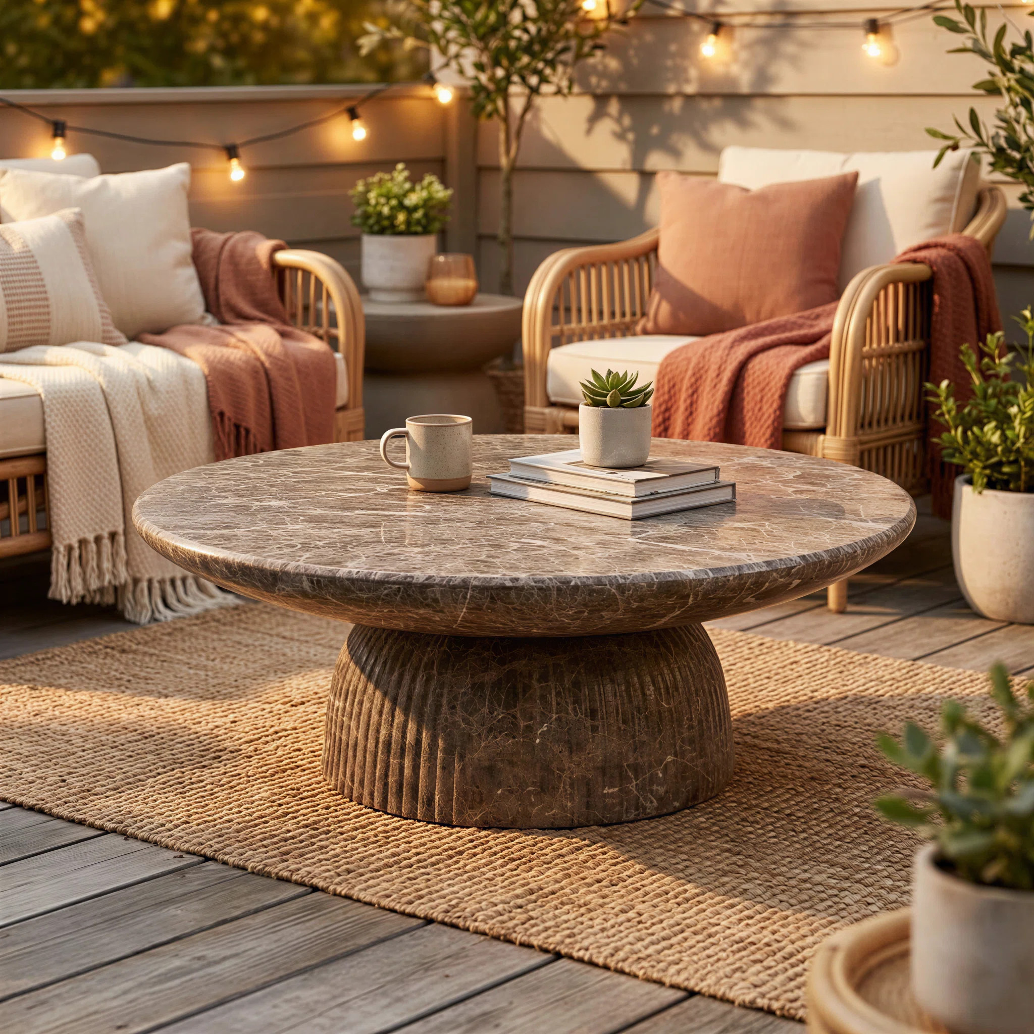 Tithi Single Round Coffee Table With Stone Effect For Indoor Outdoor Use And Contemporary Style | Wayfair North America