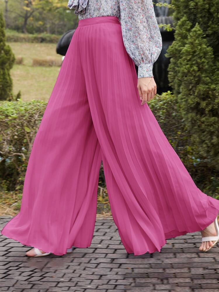 SHEIN Zipper Back Super Pleated Palazzo Pants | SHEIN