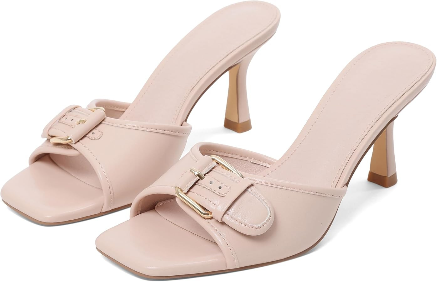 Goiphrri Kitten Heels for Women Heeled Sandals with Buckle Strap Sandal Open Toe Heels Slip On Su... | Amazon (US)