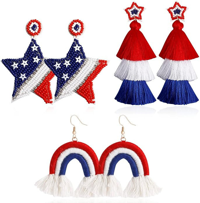 4th Of July Earrings for Women 4th Of July Decorations Patriotic Beaded Earrings Rainbow Layered ... | Amazon (US)