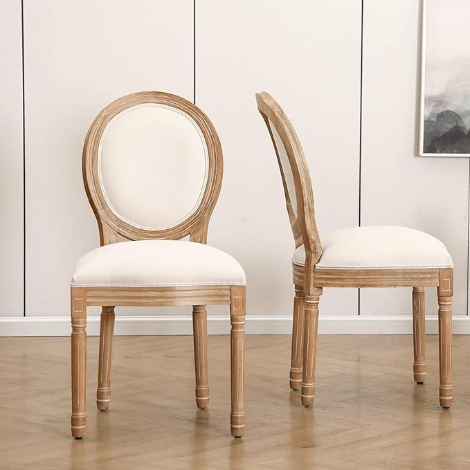 Furniliving French Country Dining Chairs Set of 2, Upholstered Dining Room Chairs with Round Back... | Amazon (US)