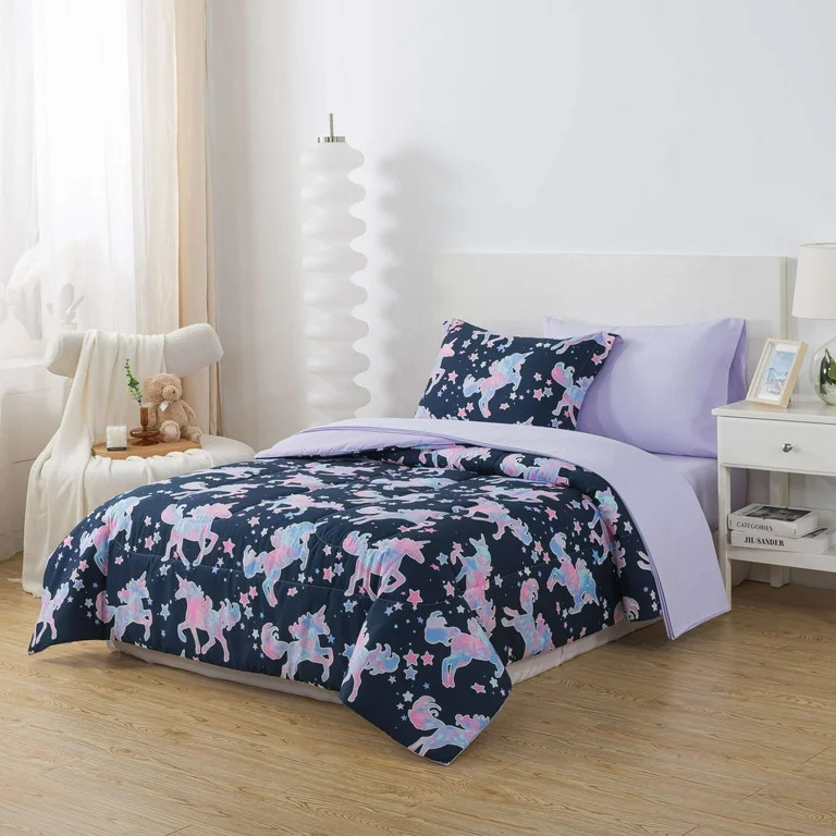 Your Zone Glow in the Dark 5-Piece Unicorn Twin Bedding Set for Kids with Fabric Storage Bag, Twi... | Walmart (US)