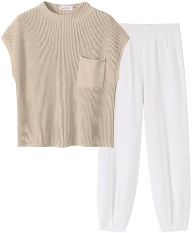ANRABESS Women Two Piece Outfits Summer Sweater Vest Crop Top Pants Lounge Matching Set Travel Ai... | Amazon (US)