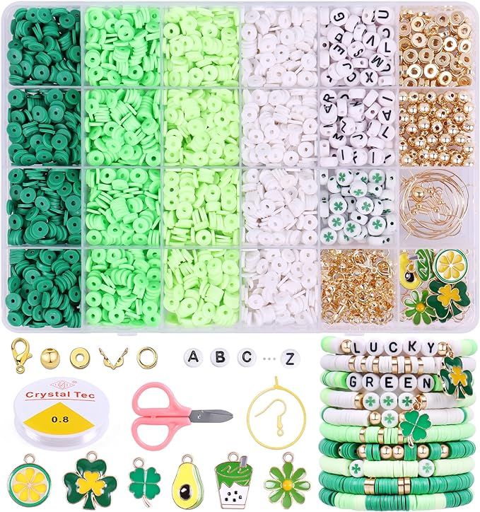 Wuollgess 3500 PCS Green Clay Beads Kit for Bracelets Making, Polymer Heishi Beads for Jewelry Ma... | Amazon (US)