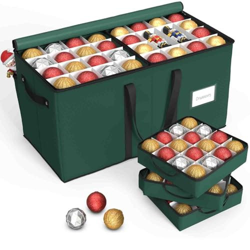 Sunvigor Christmas Ornament Storage Box with 8 Trays, Fits 128 Holiday Ornament Christmas Storage Container with Adjustable Dividers, Dual Zipper, 600D Oxford Christmas Decorations Storage(Deep Green) | Amazon (US)