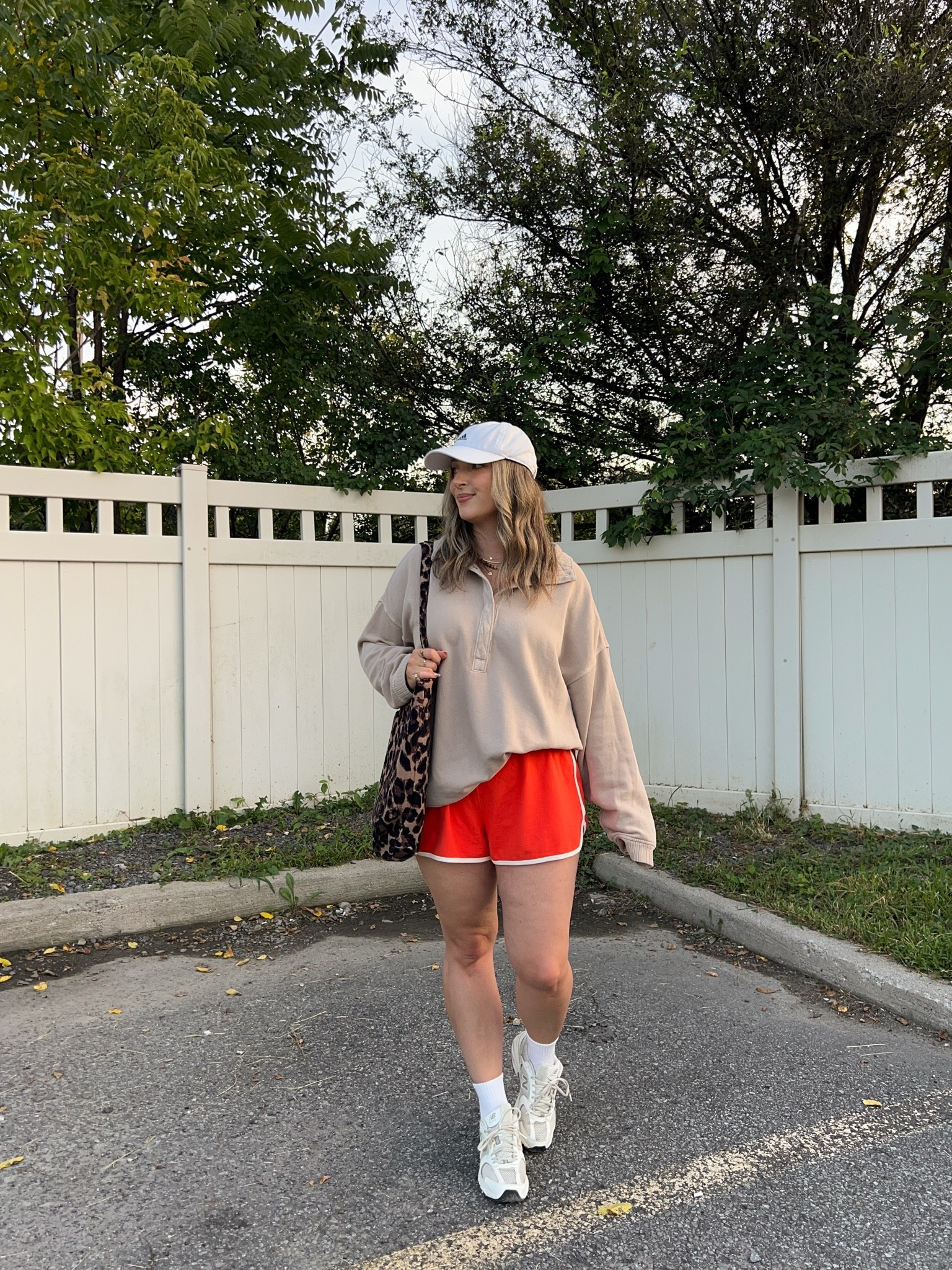 Fall transition walk outfit! Wearing L in both the quarter snap sweatshirt and track shorts. Also linked the new zip version of my sweatshirt! I’m a 9.5-10 shoe and wear a 9 in the new balance sneakers - so comfy for walking!

#LTKfall #LTKsale #LTKmidsize