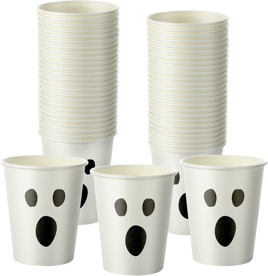 Newtay 50 Pack Halloween Disposable Cups 9 oz Ghost Paper Cups Halloween Cups Ghost Paper Hot Cup... | Amazon (US)