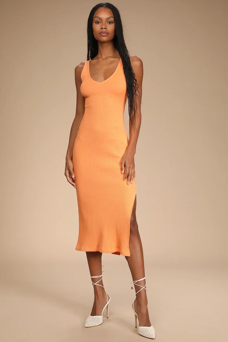 Beauty in Simplicity Light Orange Ribbed Bodycon Midi Dress | Lulus (US)