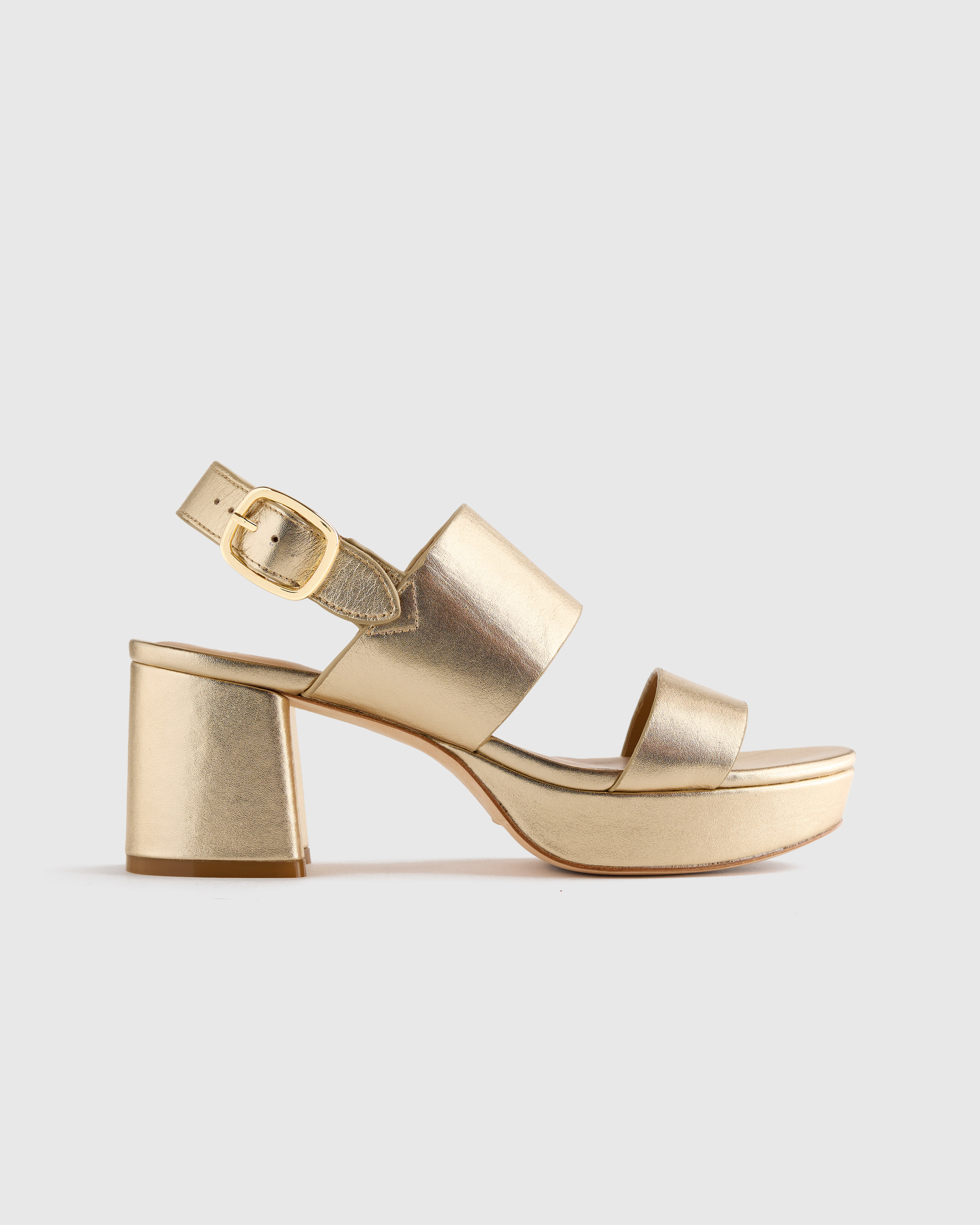 Quince | Women's Italian Leather Double Band Rings Block Heel Sandal in Gold, Size 5 | Quince