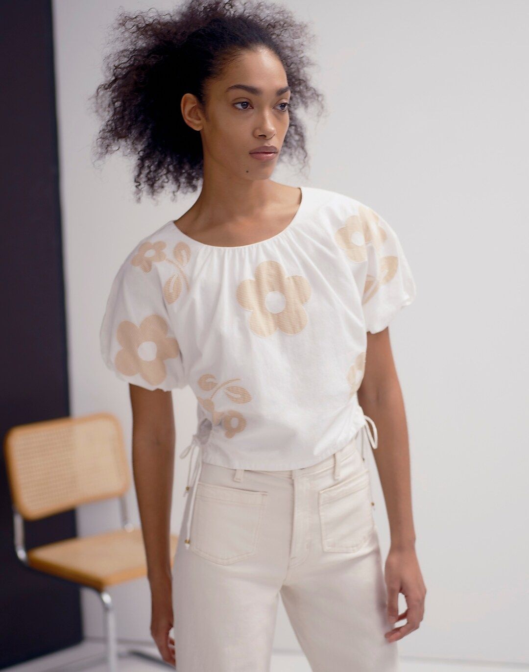 Embroidered Poplin Puff-Sleeve Cutout Crop Top | Madewell