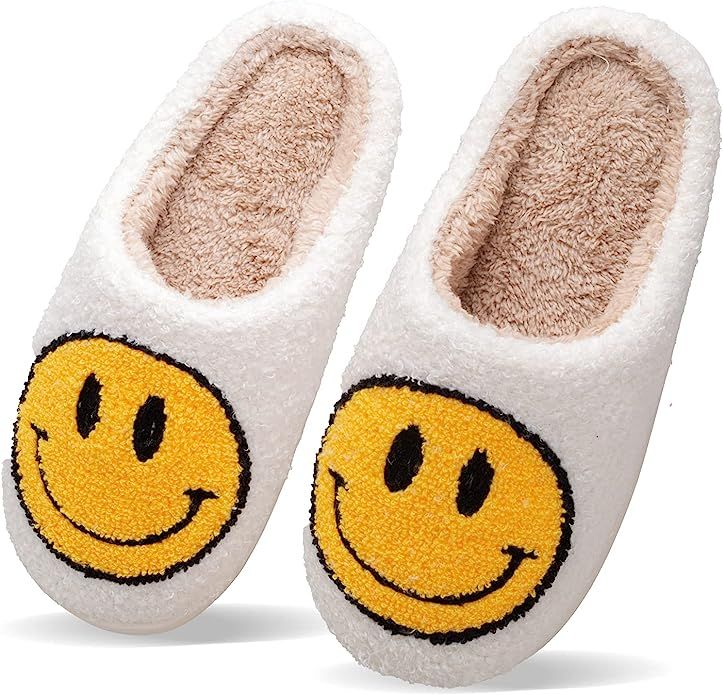 WALK CODE Women's Smiley Face Slippers Furry Fluffy Cute Comfy Memory Foam Pillow Non-slip Indoor... | Amazon (US)