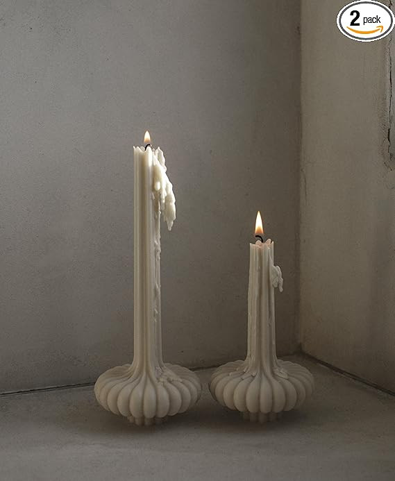 LAWA Set of 2 Pumpkin Base Candle - Beautiful Handmade Pillar Unscented Soy Wax Elegant Aesthetic... | Amazon (US)