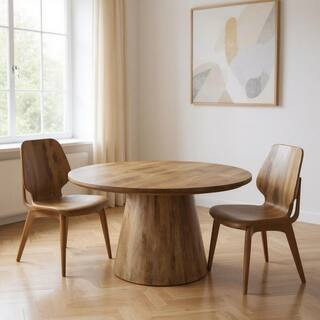 Brown Wood 54.00 in. Pedestal Base Dining Table Seats 6 | The Home Depot