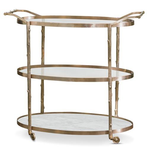 Global Views Hollywood Regency 3 Shelf Brass Bar Cart | Kathy Kuo Home