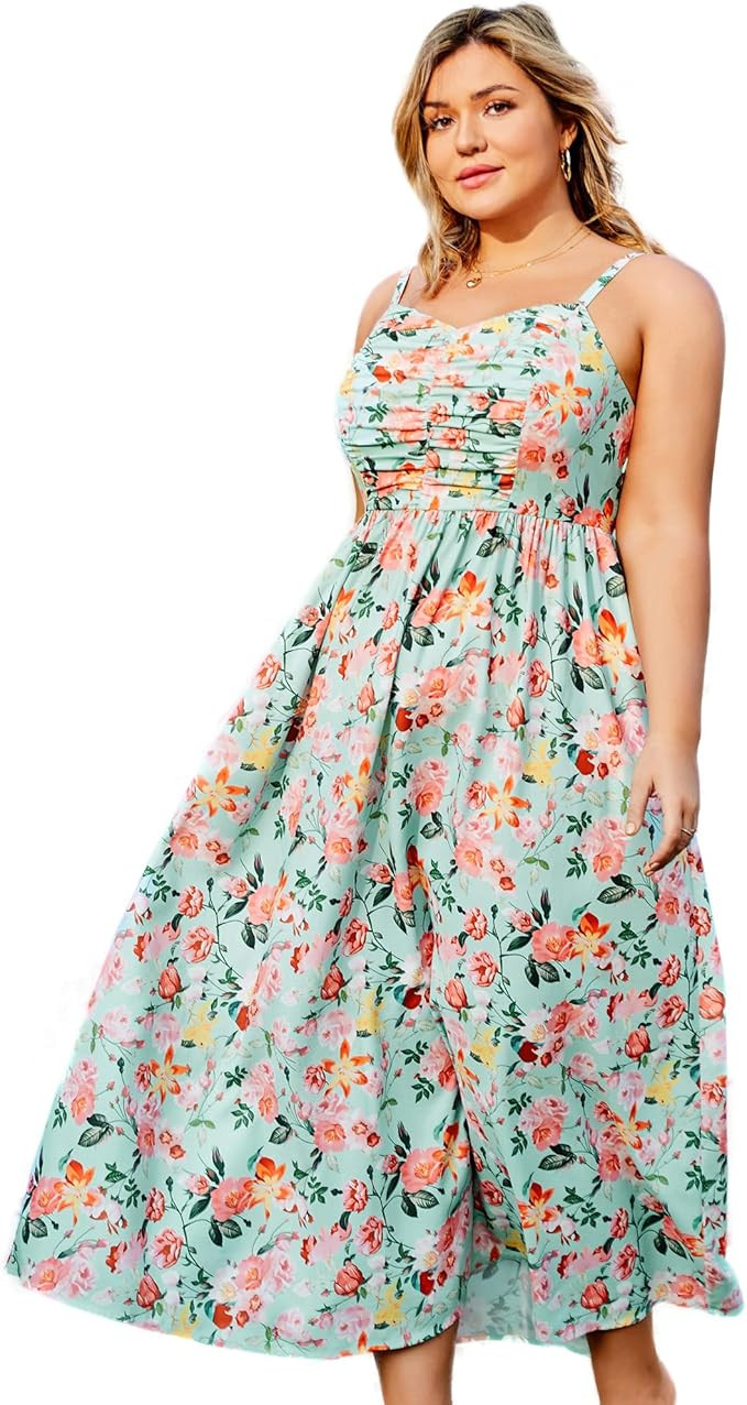 Hanna Nikole Women‘s Plus Size Casual Spaghetti Straps Bohemian Maxi Dress V Neck Flowy Dress w... | Amazon (US)